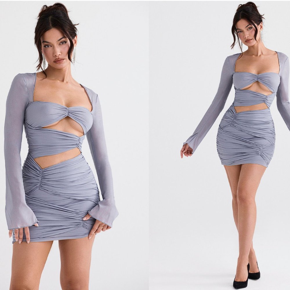 House of CB ‘Camille’ Dove Grey Real Silk Mini Dress NWOT